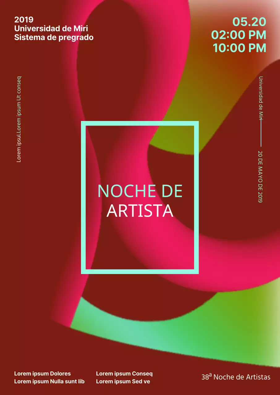 Promocione un festival universitario con un fondo abstracto de curvas rojas y degradados