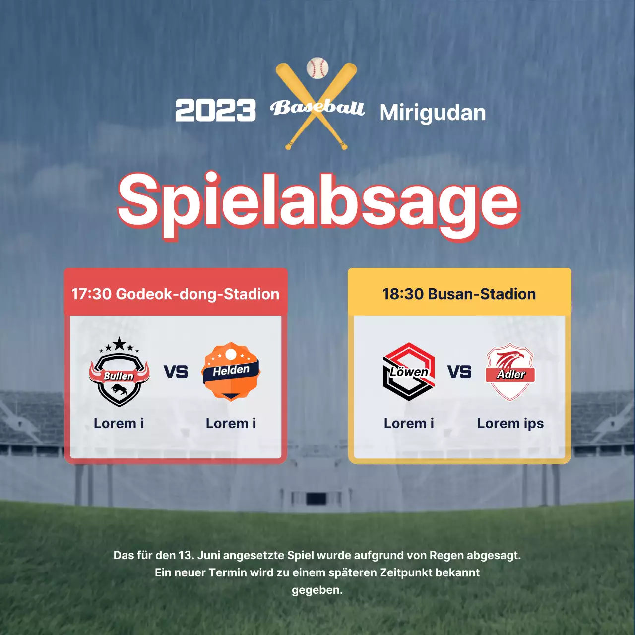 Ein Leitfaden für Regenabsagen bei Baseballspielen in Rot und Gelb