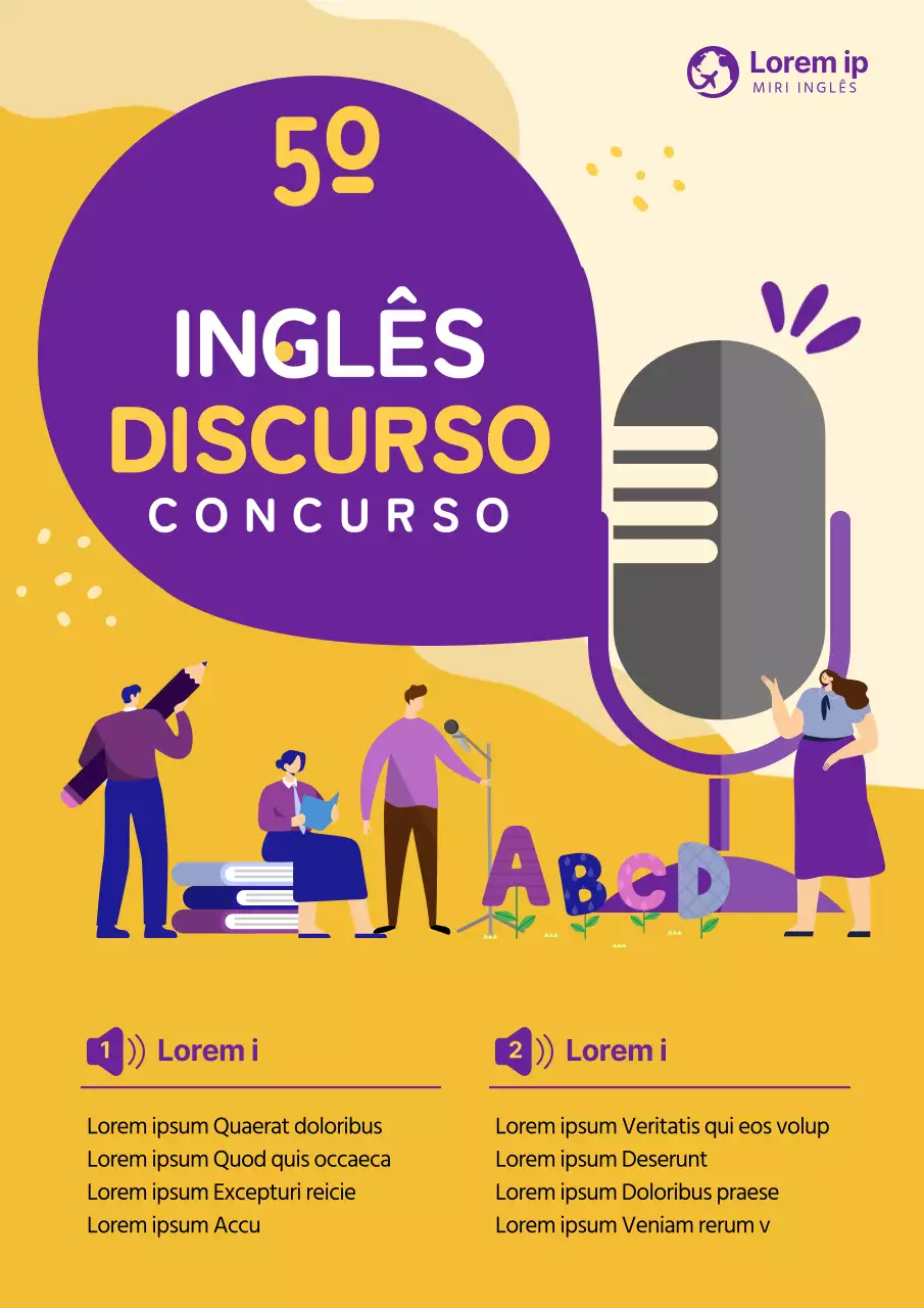 Ilustrações dos alunos no guia roxo e amarelo do Concurso de Expressão Oral em Inglês