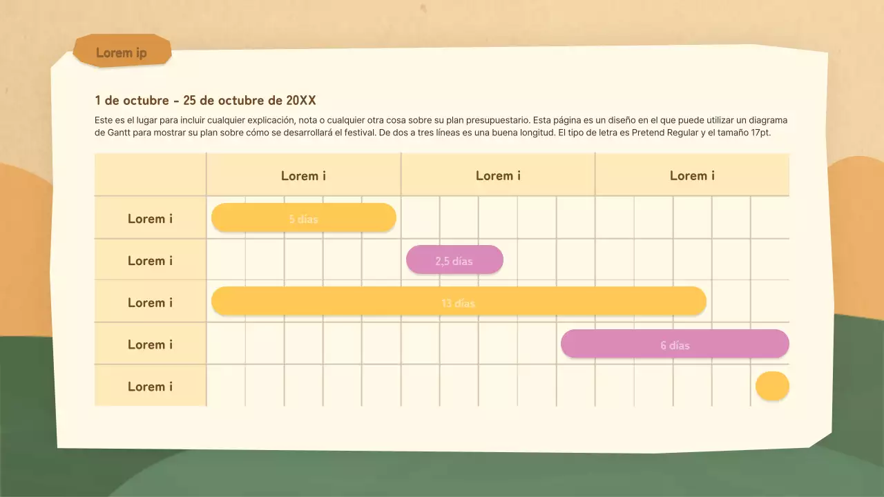 Un planificador de fiestas municipales marrón y rosa