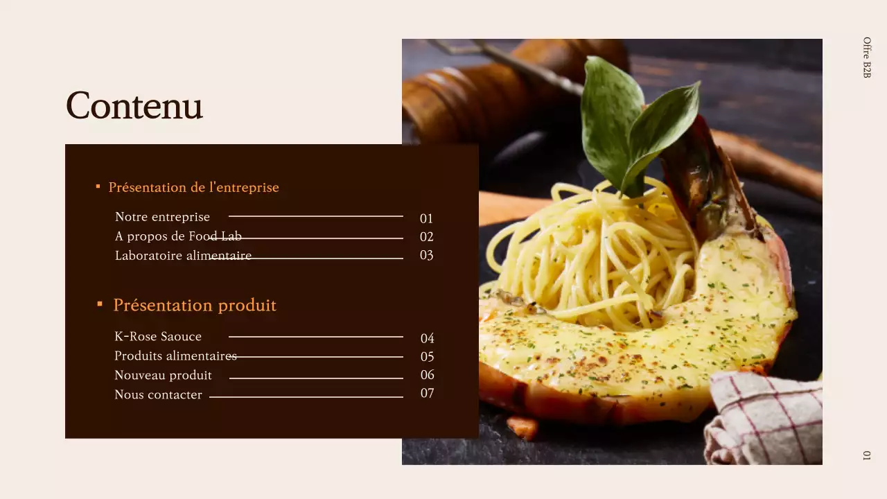 Proposition B2B pour un nouveau produit alimentaire en brun et orange