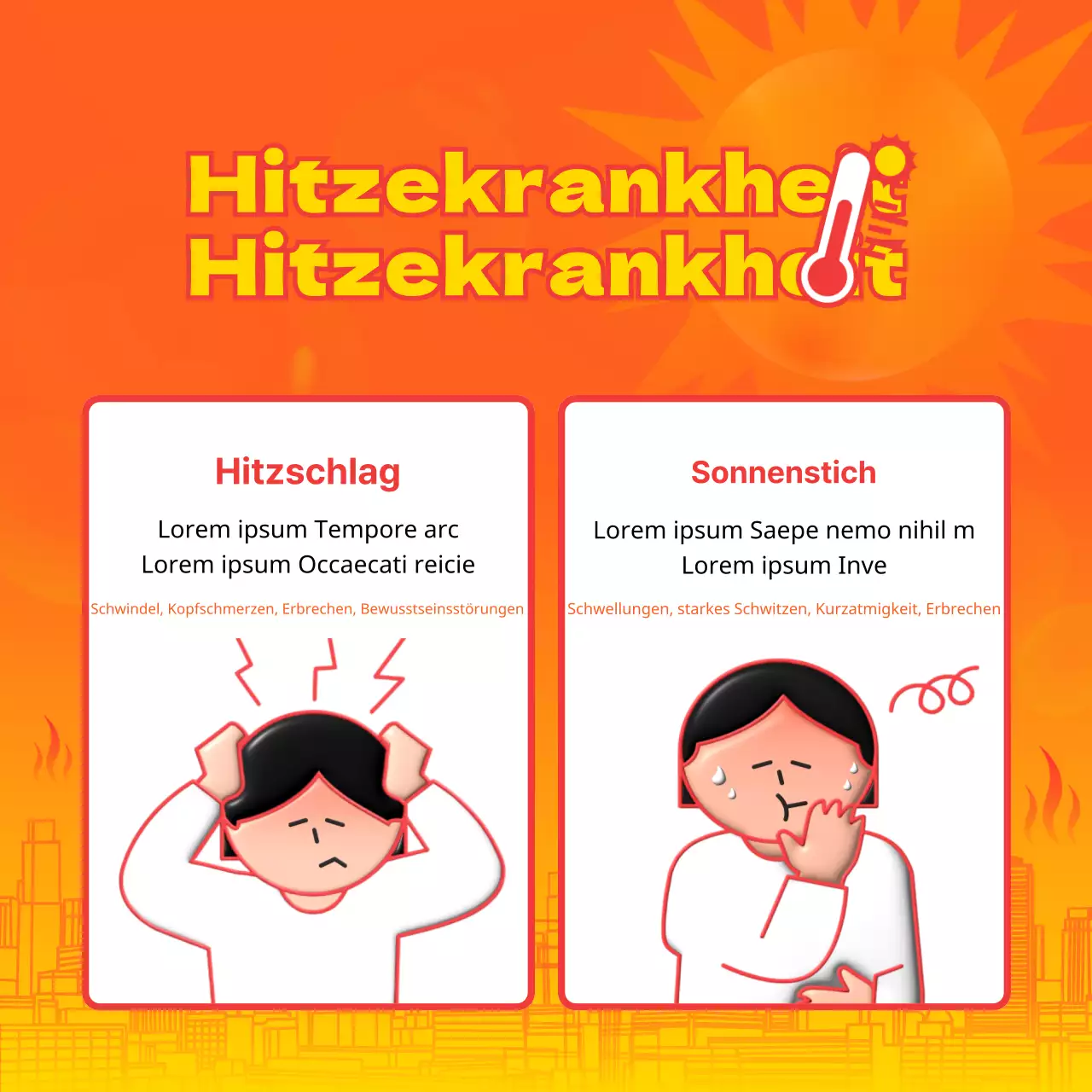 Das Orange und Blau der sommerlichen Hitzewellen Wie man mit der Hitze zurechtkommt Gesundheitstipps zur Vorbeugung erklärt