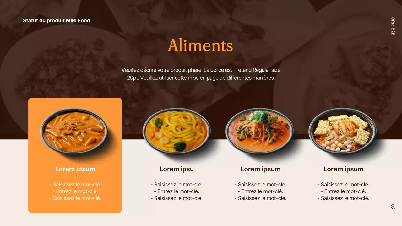 Proposition B2B pour un nouveau produit alimentaire en brun et orange