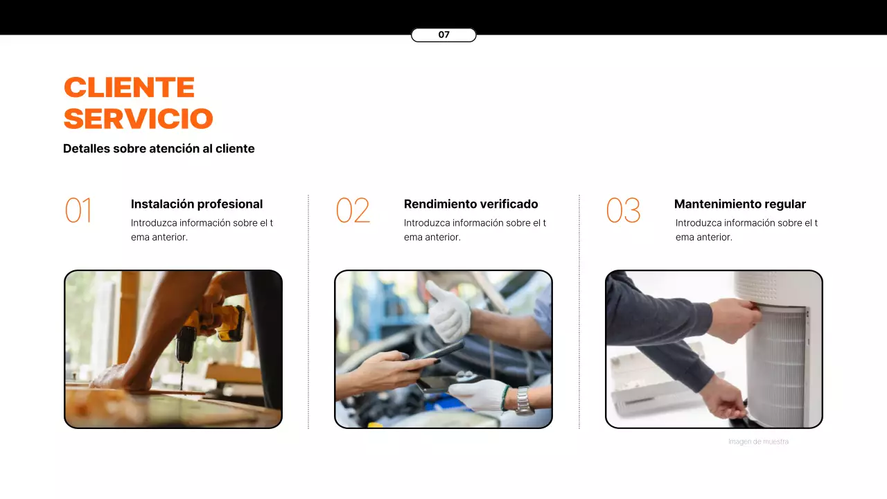 Propuesta de servicio de alquiler de electrodomésticos con elementos de color naranja