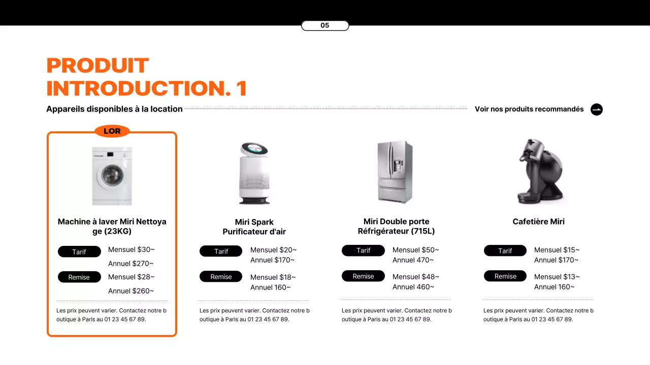 Proposition de service de location d'appareils électroménagers avec des éléments orange