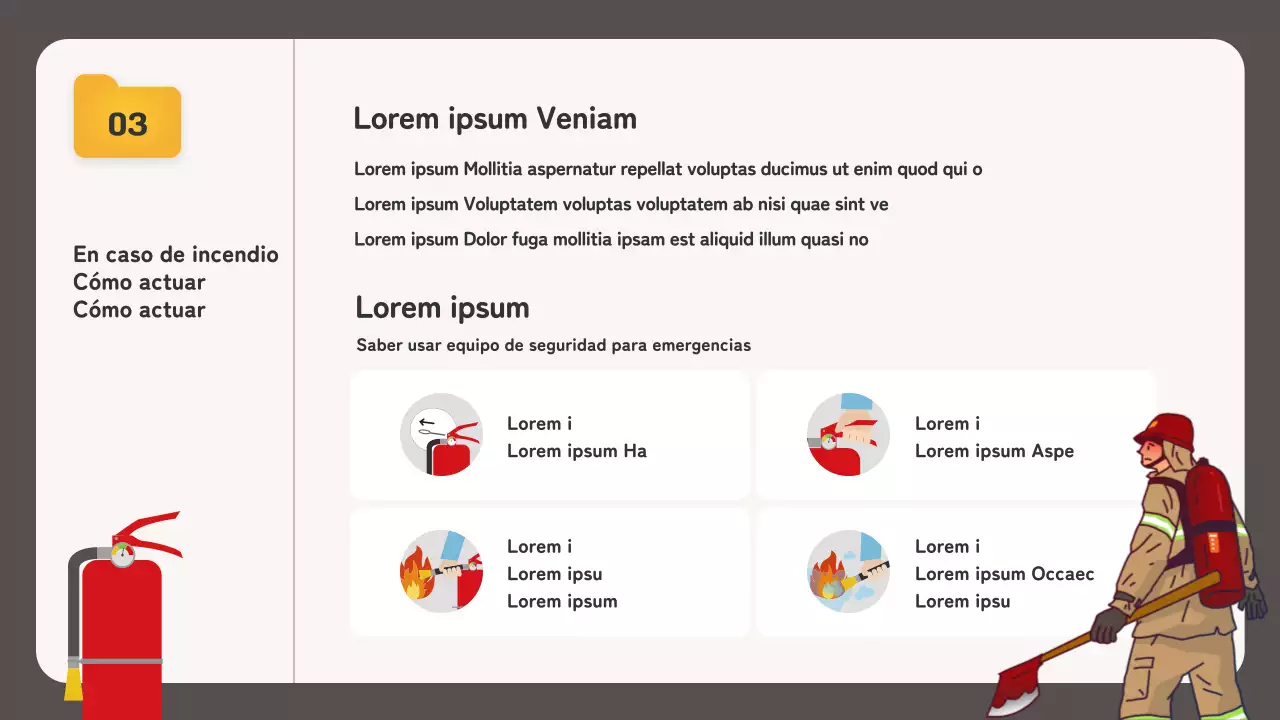 Formación en seguridad contra incendios con un concepto de explorador de archivos beige
