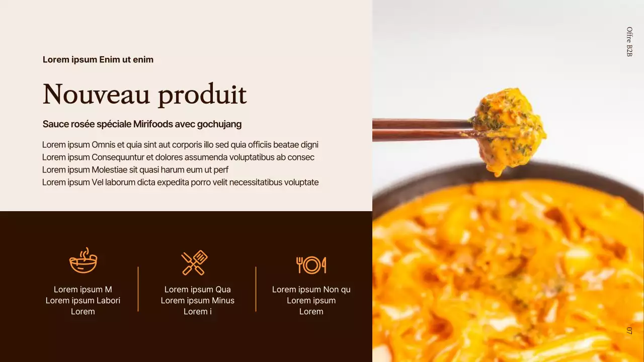 Proposition B2B pour un nouveau produit alimentaire en brun et orange