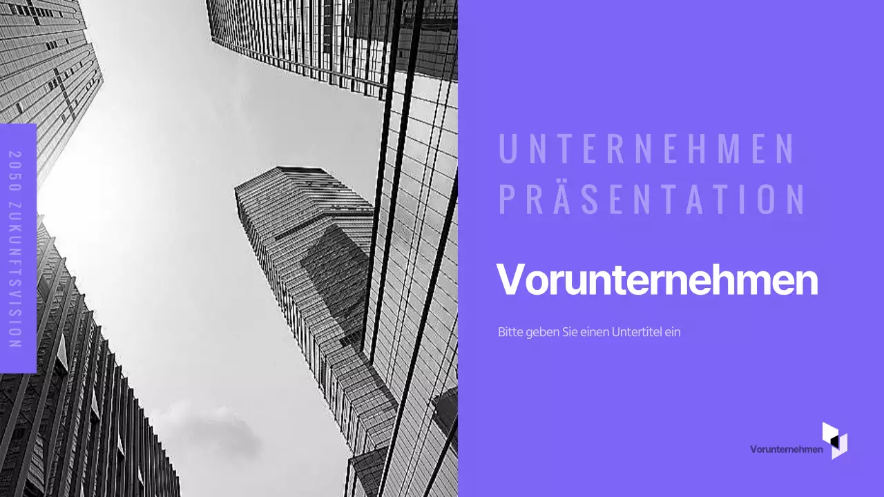 Einfache Präsentation zur Unternehmensvorstellung mit violetten Tönen