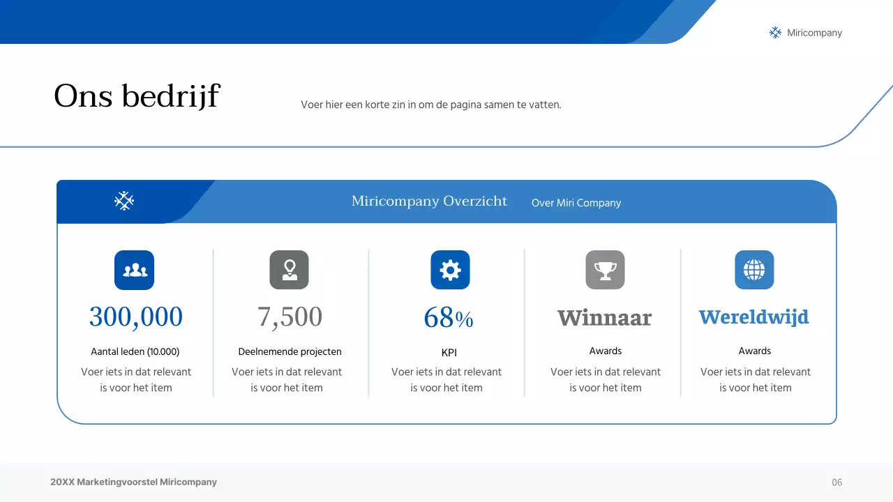 Een eenvoudige zakelijke presentatie in blauw- en grijstinten