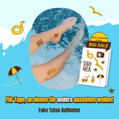 Fake Tattoo Aufkleber mit einem fröhlichen Sommer Ozean Welle Illustration Konzept