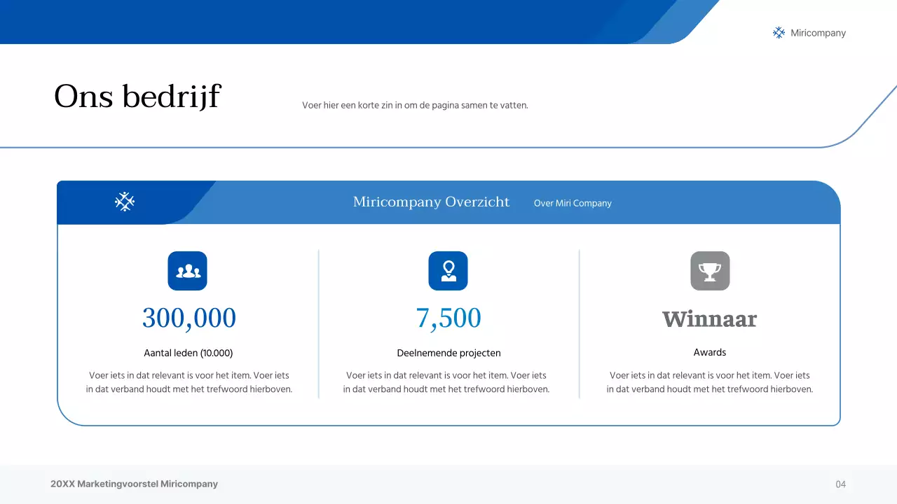 Een eenvoudige zakelijke presentatie in blauw- en grijstinten