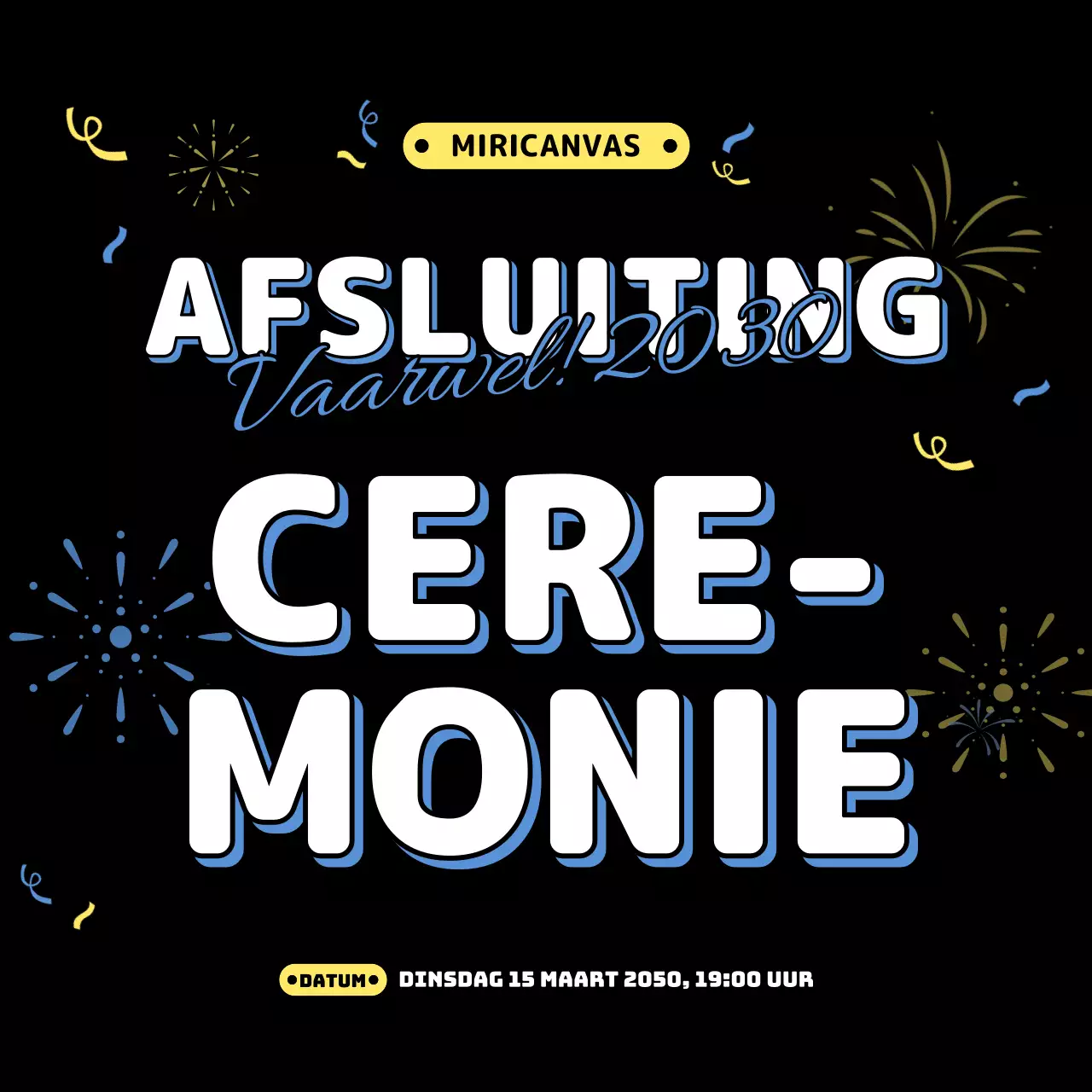 Illustratie eindejaarsevenement in geel blauw zwart