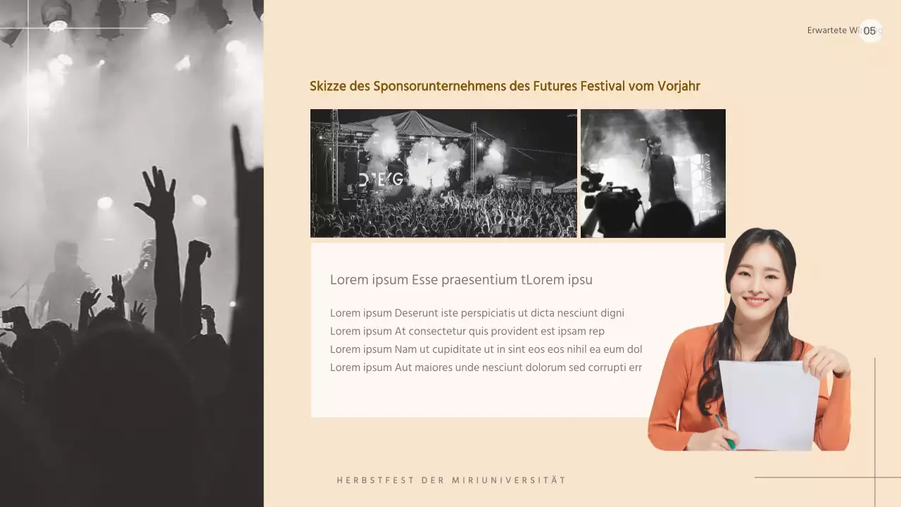 Einfacher beige-schwarz-weißer Vorschlag für das Sponsoring eines Universitätsfestivals