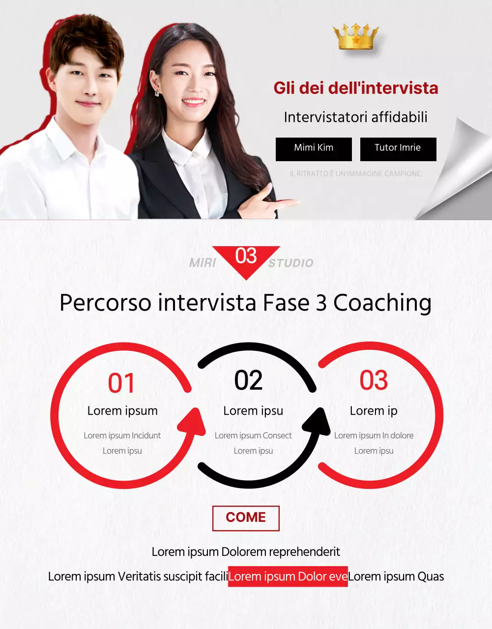 Una semplice descrizione del corso di intervista online in rosso e nero