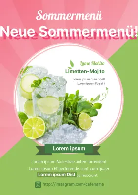 Bewerben Sie den neuen Sommer-Limetten-Mojito des Cafés in Pink und Minze und geben Sie ihm Rabatt.