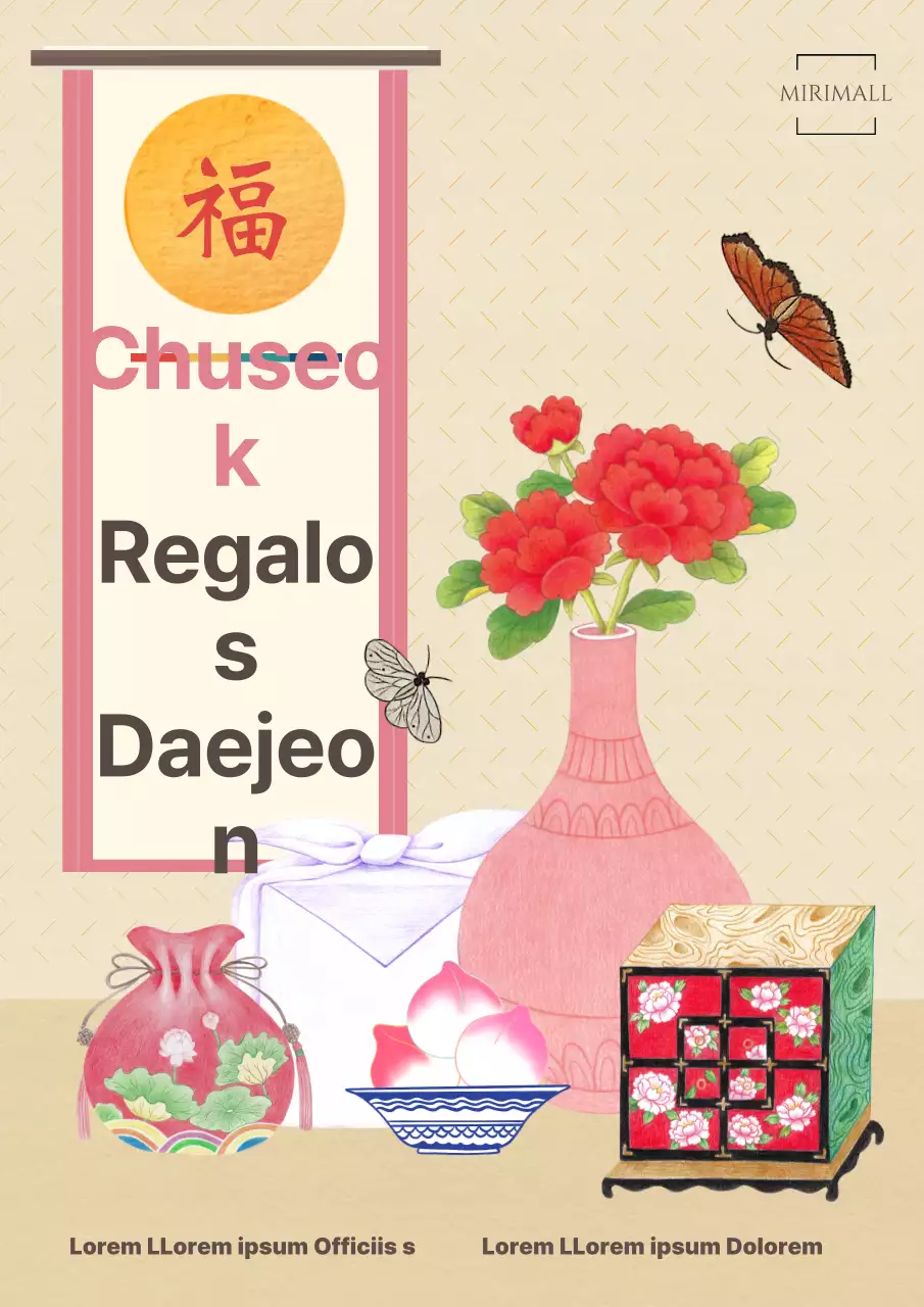 Regalos Obon con concepto de cuento popular en marrón y rosa