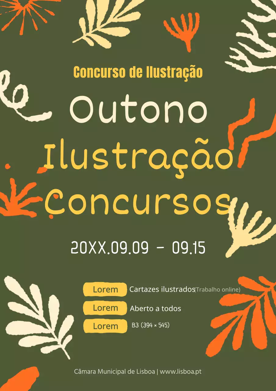 Concurso de Ilustração de outono Verde e Laranja