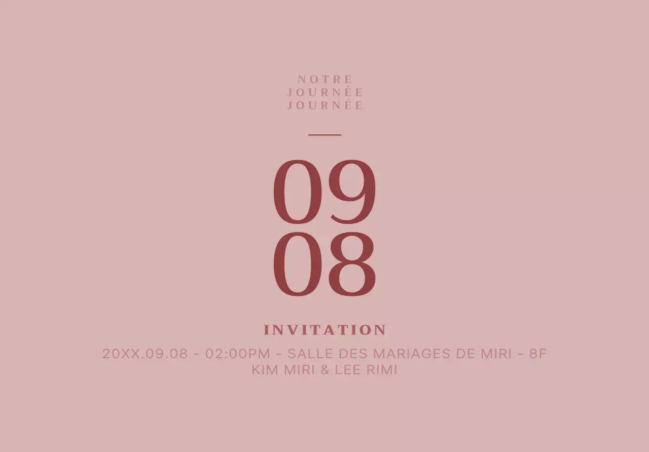 Pour une invitation de mariage au concept simple avec des accents de date roses et rouges