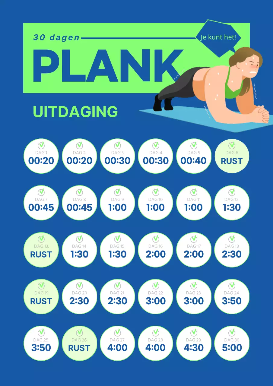 Simple Plank Eén Maand Uitdaging in Blauw en Lime Groen