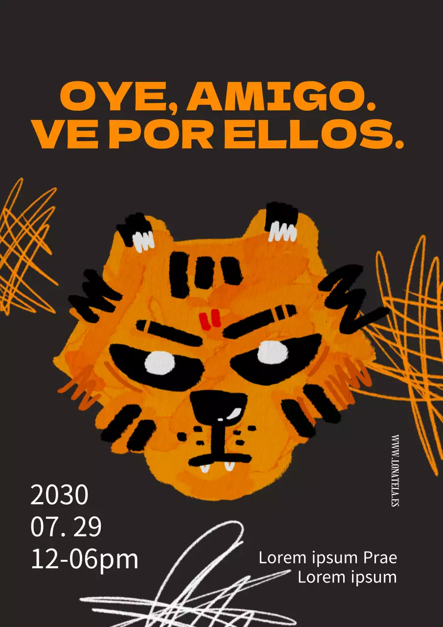 Bonita huella de tigre en acuarela negra y naranja