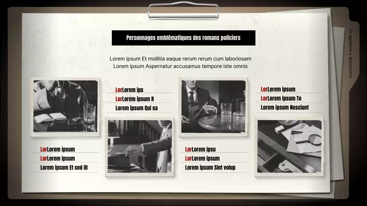 Analyse des romans policiers sur fond noir et des classeurs bruns