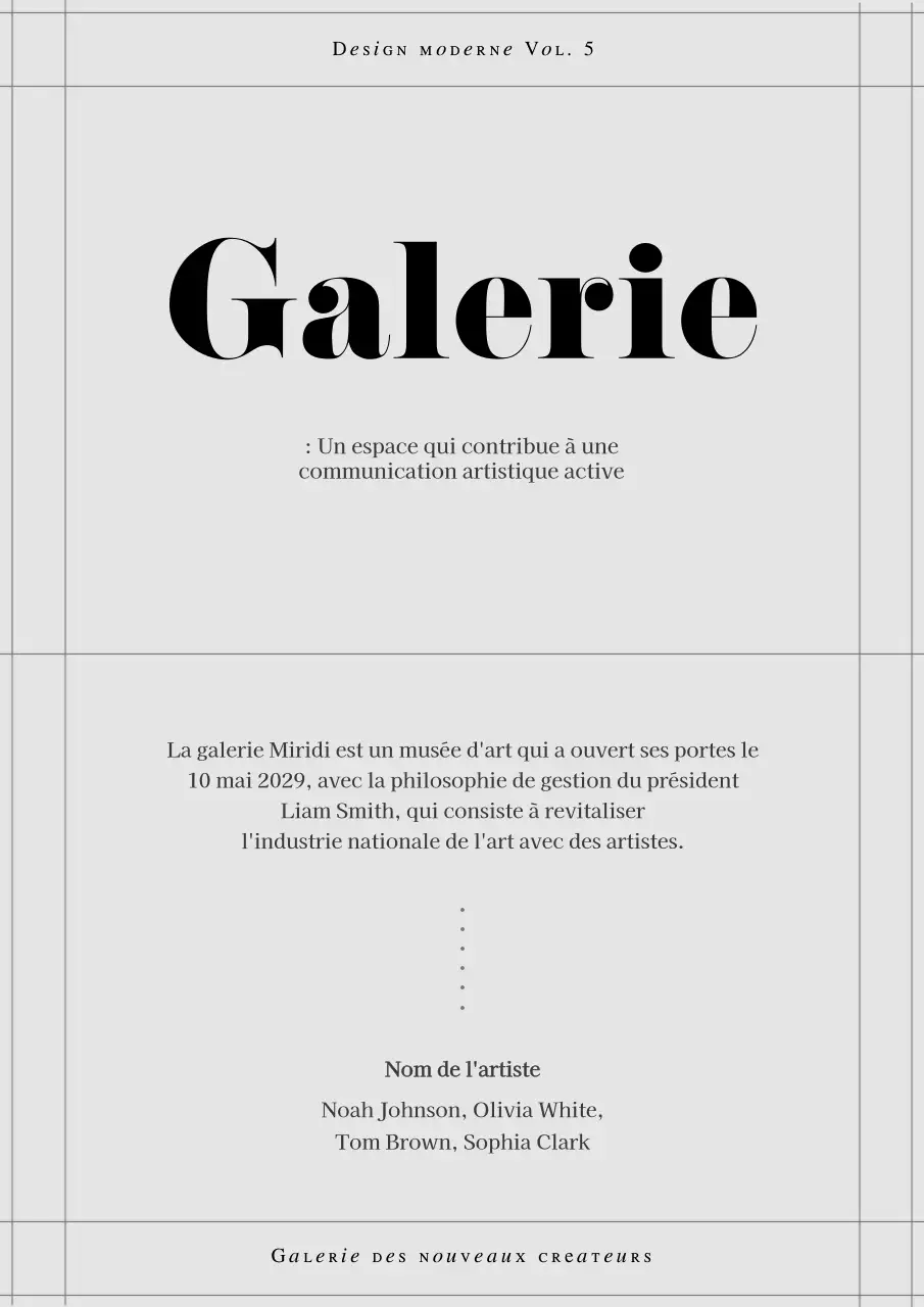 Présentation de la galerie conceptuelle aux lignes épurées en blanc cassé pâle et noir