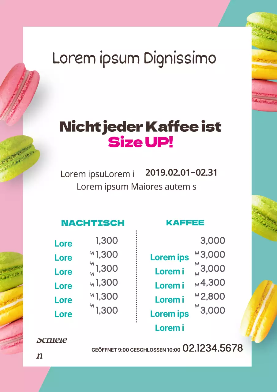 Einfaches Macaron Cafe Menü