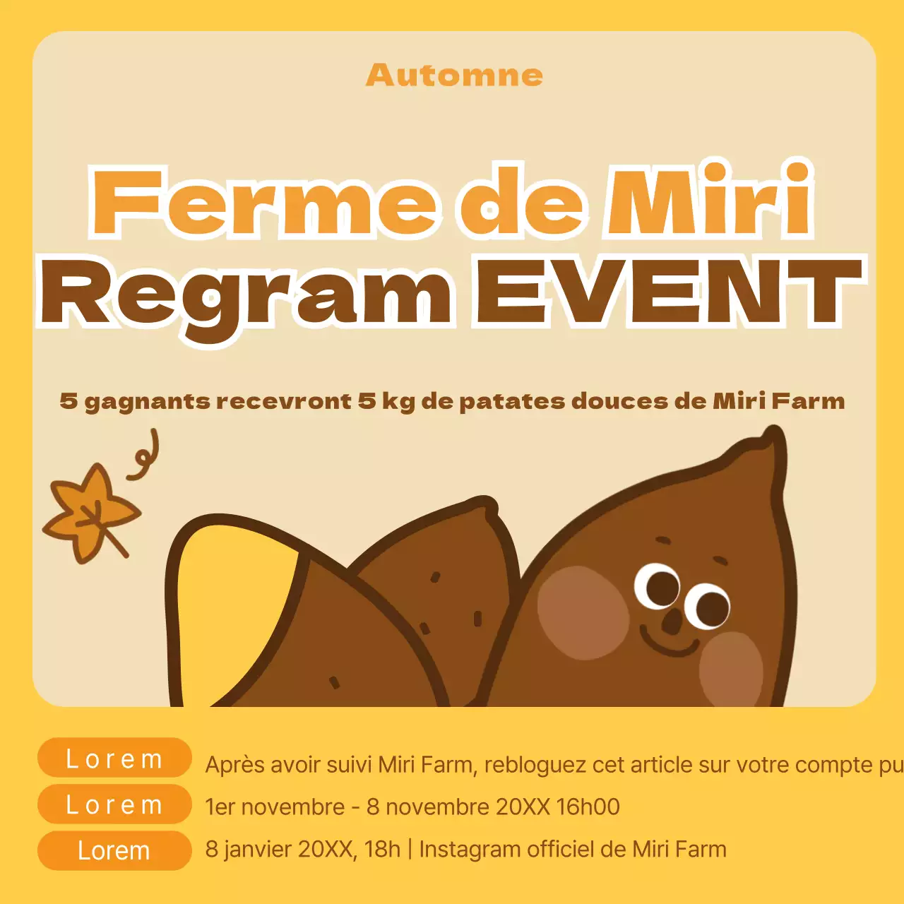 jaune patate douce illustration automne regram événement Instagram médias sociaux