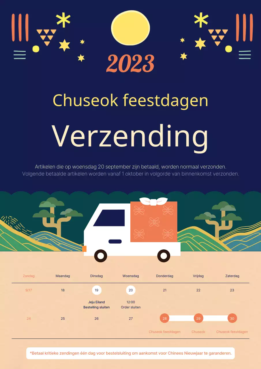 Geel Blauw Nette Graphics Chuseok Feestdag Verzendgids