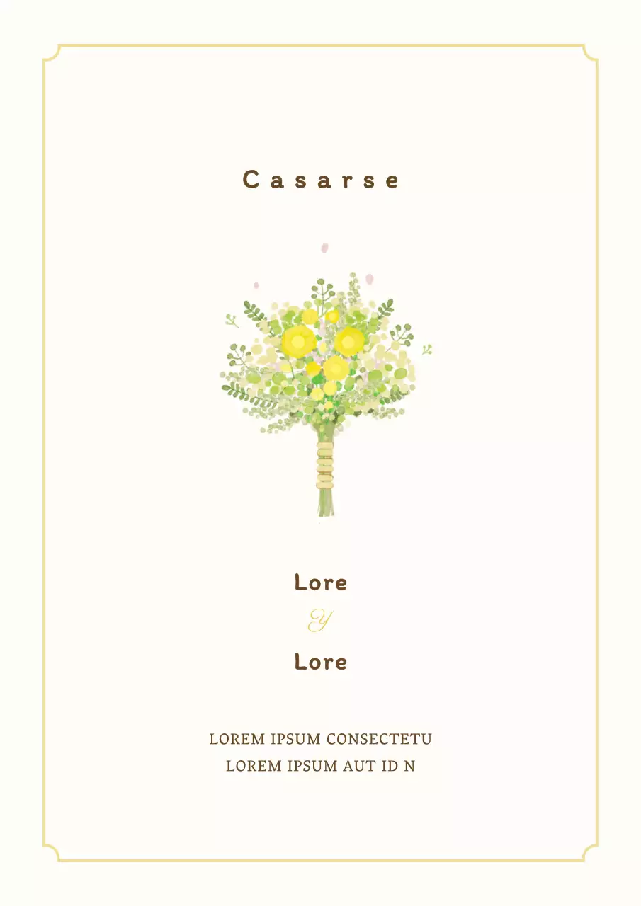 Postal de invitación de boda con una sencilla ilustración de un ramo amarillo