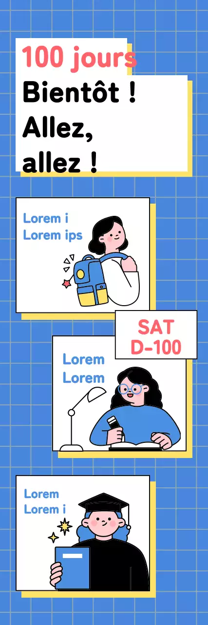 Bannière d'encouragement à la rentrée scolaire SAT avec fond à carreaux