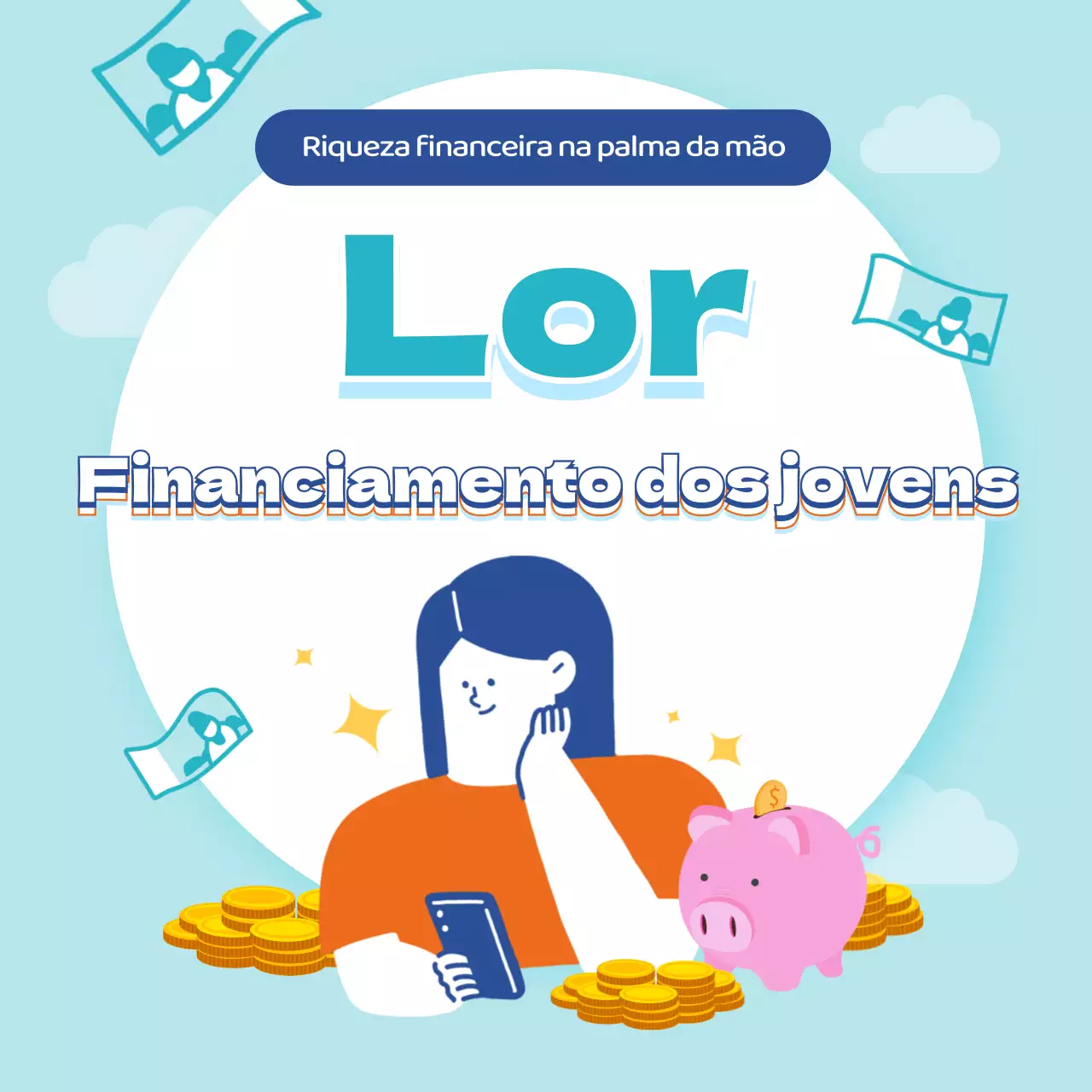 Financiamento móvel para jovens com destaque de texto a azul