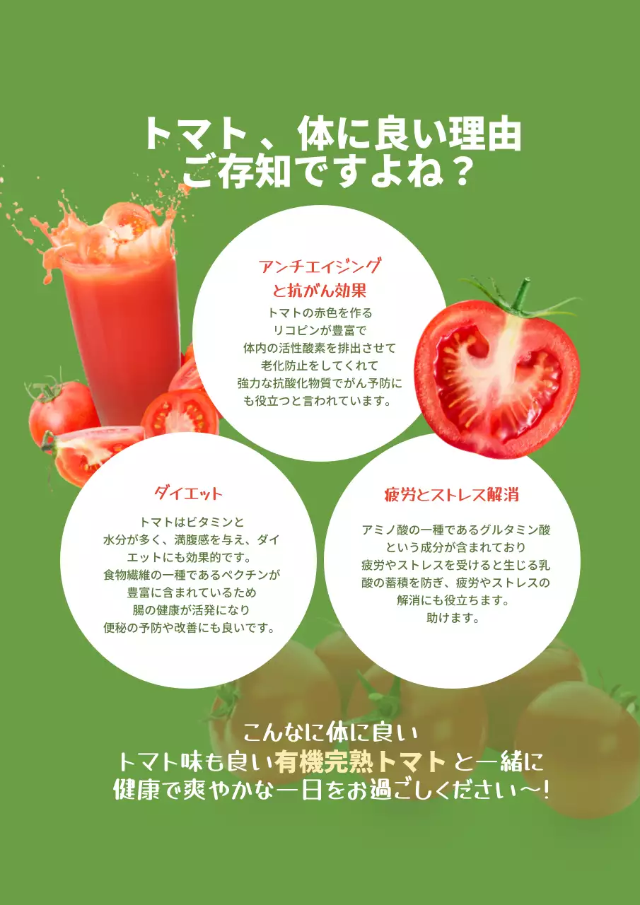 青 シンプル トマト パンフレット 詳細ページ
