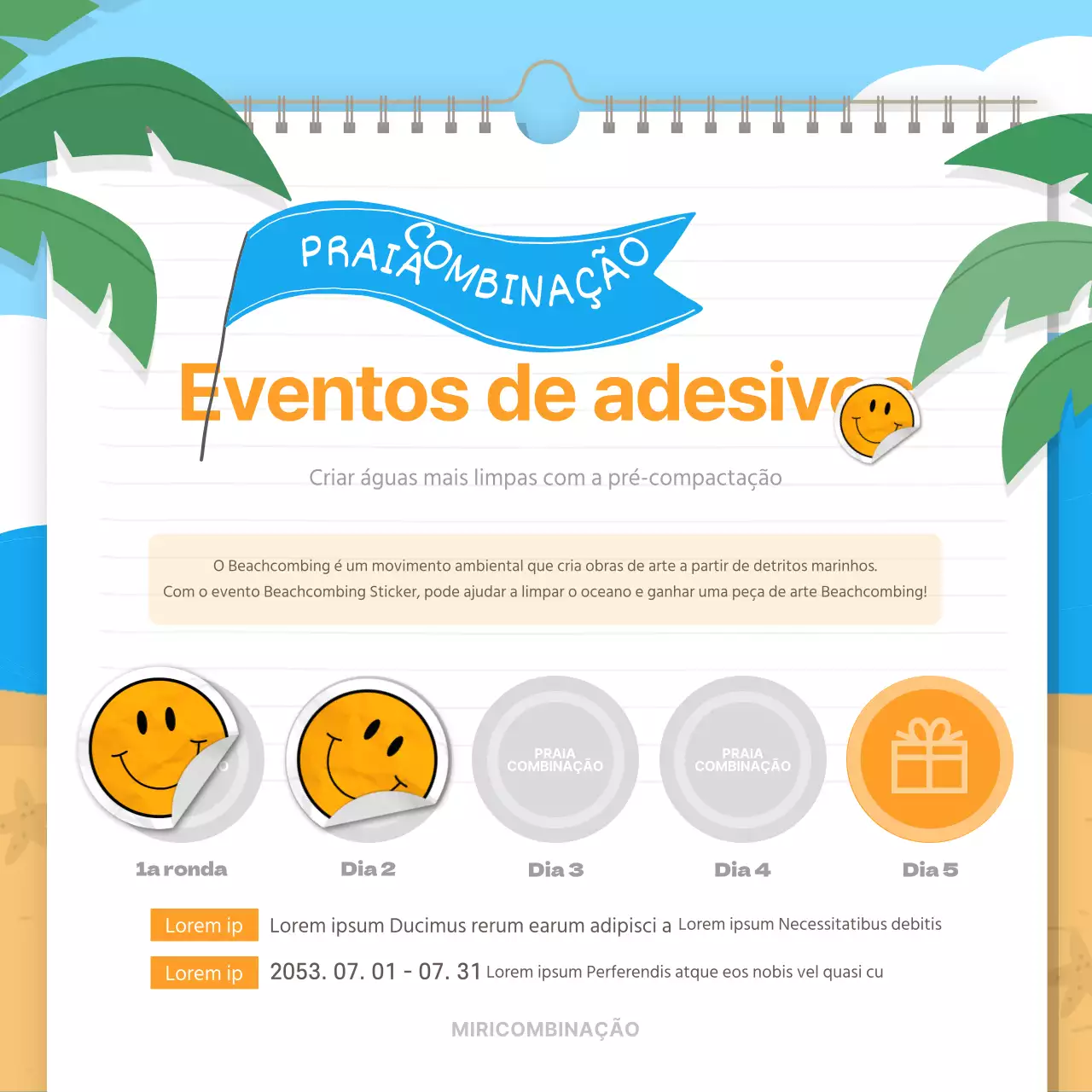 Evento de autocolantes azuis e amarelos para praia