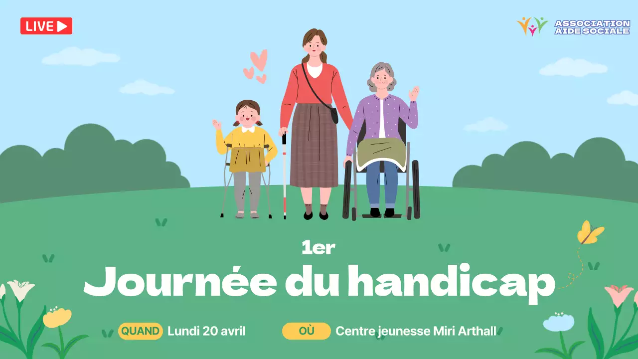 Cérémonie de la Journée du handicap sur fond naturel vert et bleu