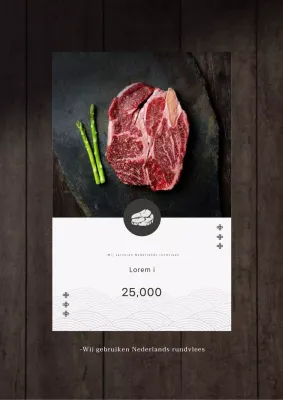 Prijskaartje met een afbeelding van vlees in een bruin, rustig en stijlvol concept