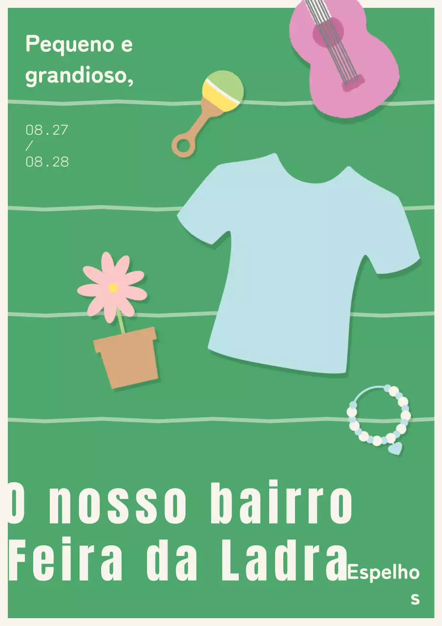 Um guia simples e ilustrado da Feira da Ladra em verde e bege