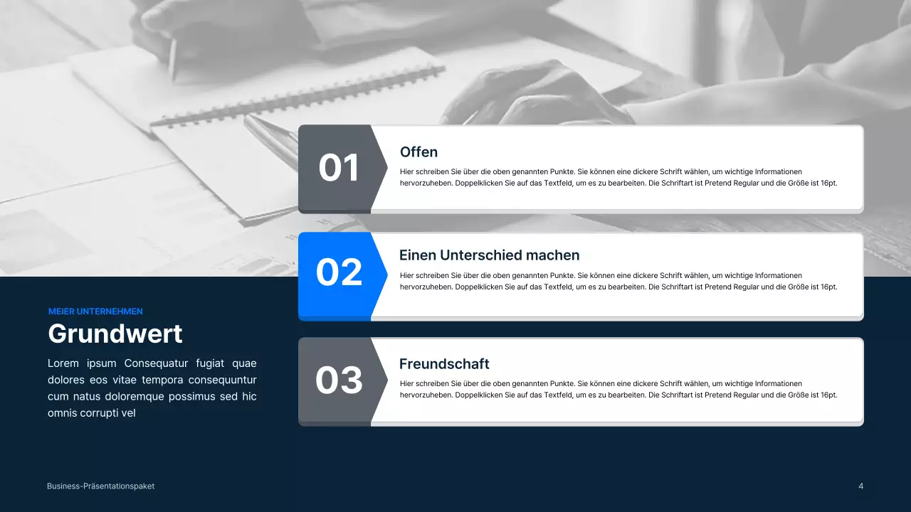 Einfache Geschäftsmaterialien in Blau und Grau