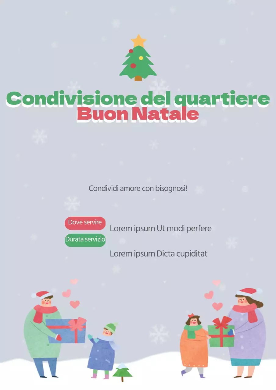 Simpatico volantino del mercatino delle pulci di Natale in verde e rosso