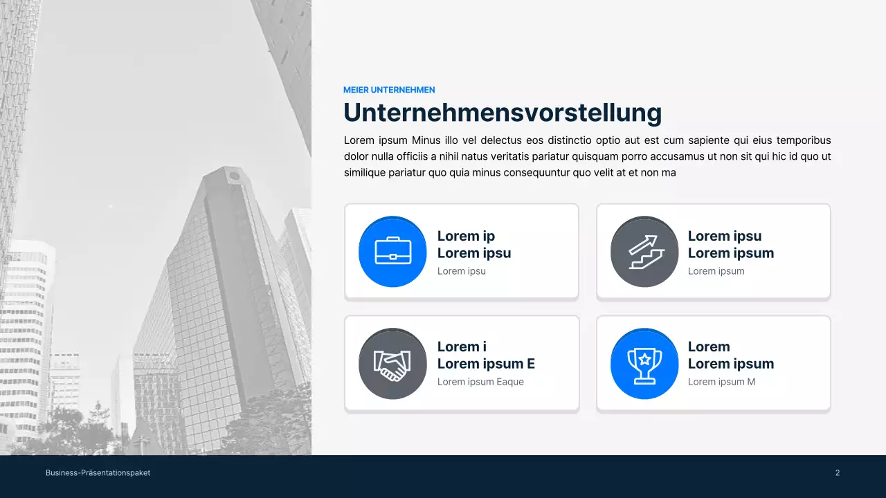Einfache Geschäftsmaterialien in Blau und Grau