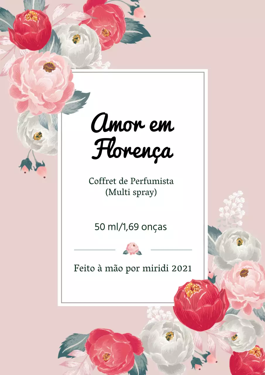 Rótulo de perfume vintage com ilustração cor-de-rosa