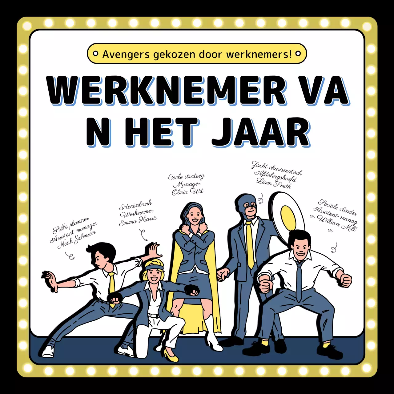 Illustratie eindejaarsevenement in geel blauw zwart