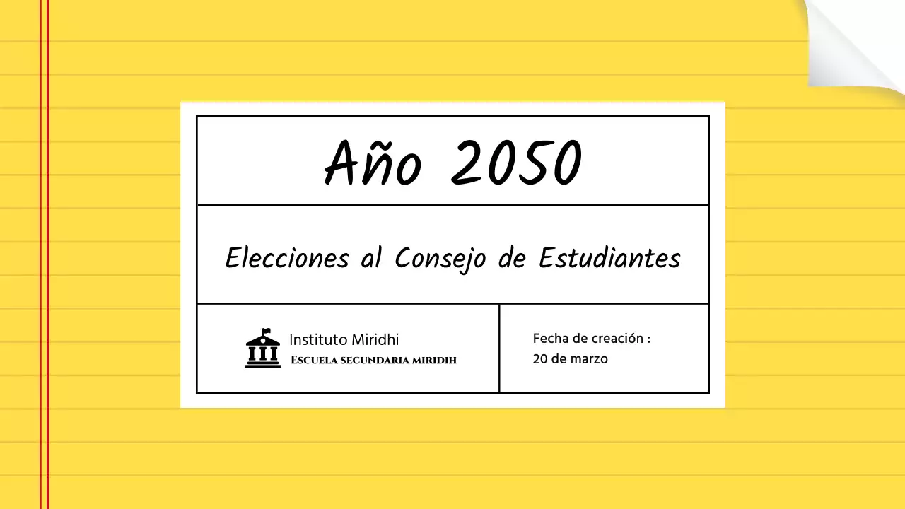 Anunciar los resultados de las elecciones al consejo de estudiantes con un bonito concepto de cuaderno amarillo.