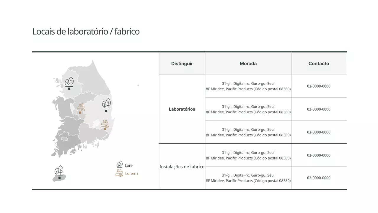 Mapa de localização simples em verde, em formato tabular