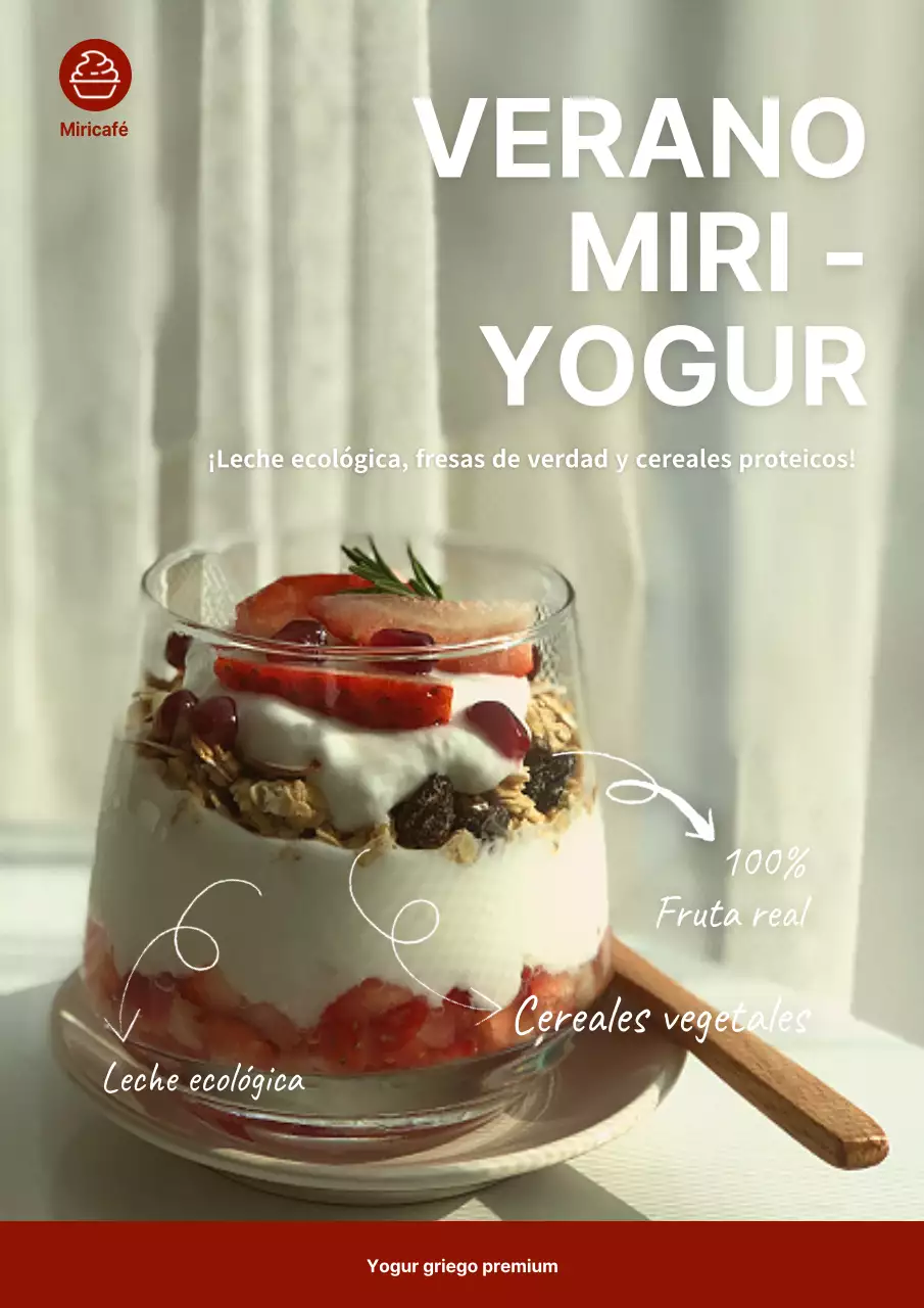 Promoción del yogur griego moderno en rojo y marfil