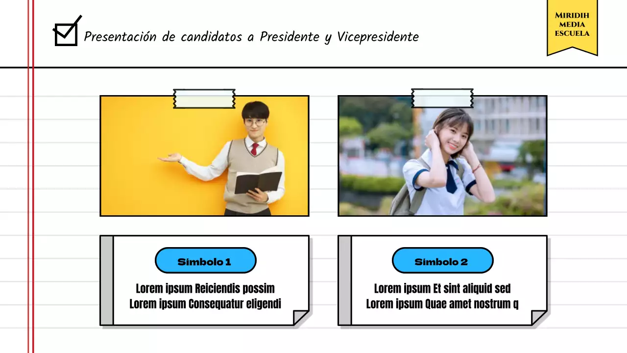 Anunciar los resultados de las elecciones al consejo de estudiantes con un bonito concepto de cuaderno amarillo.