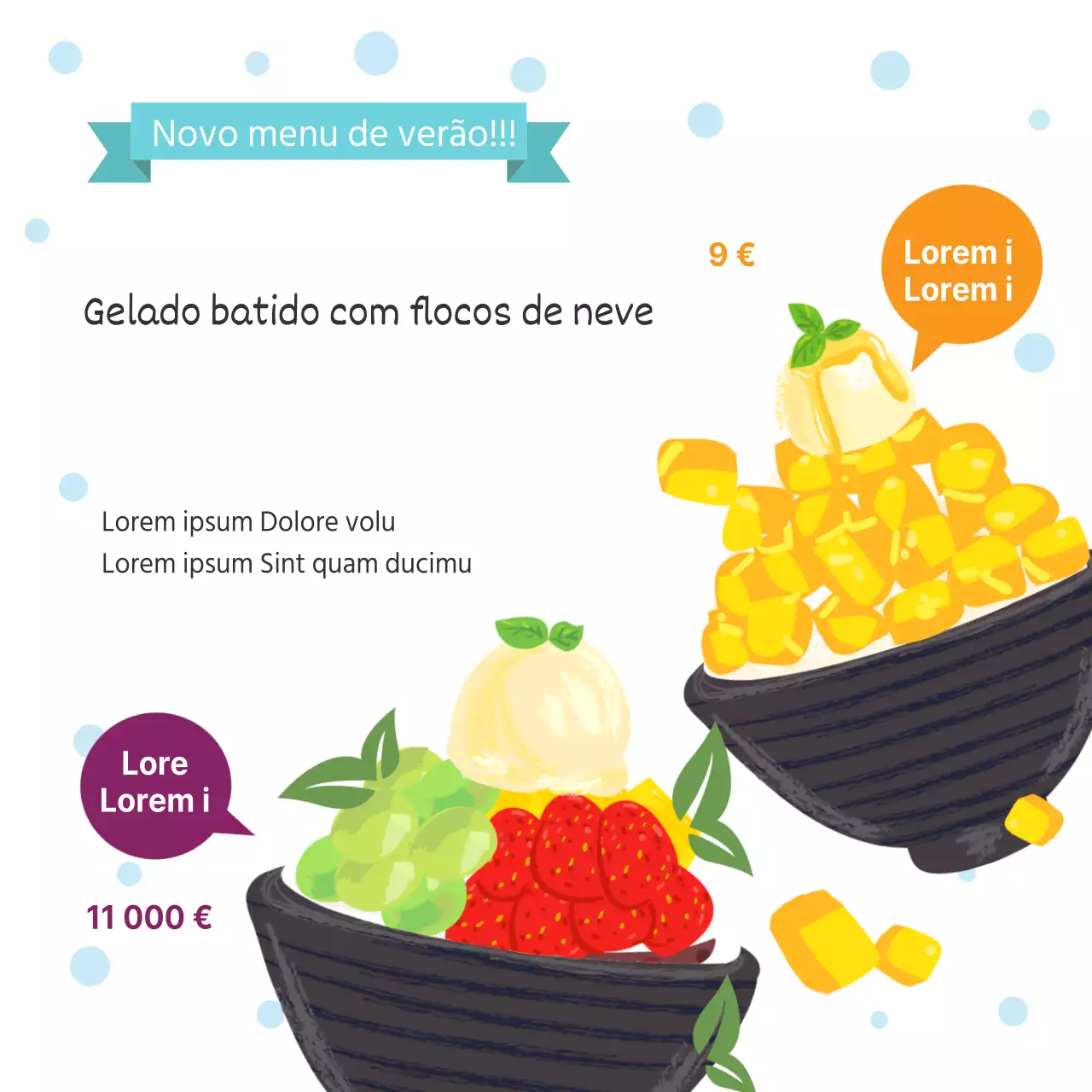 Gelado batido de flocos de neve