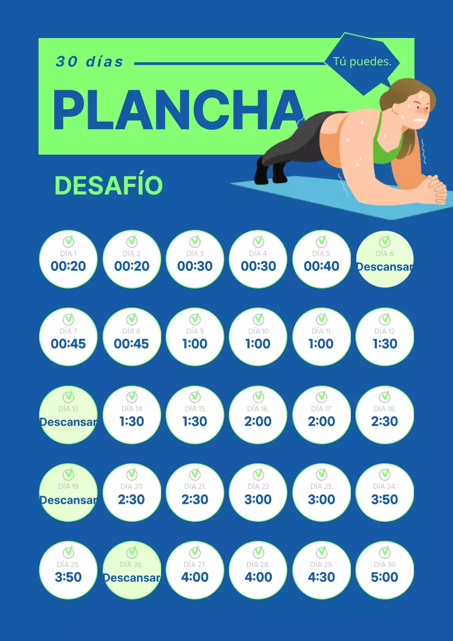 Simple Plank One Month Challenge en azul y verde lima