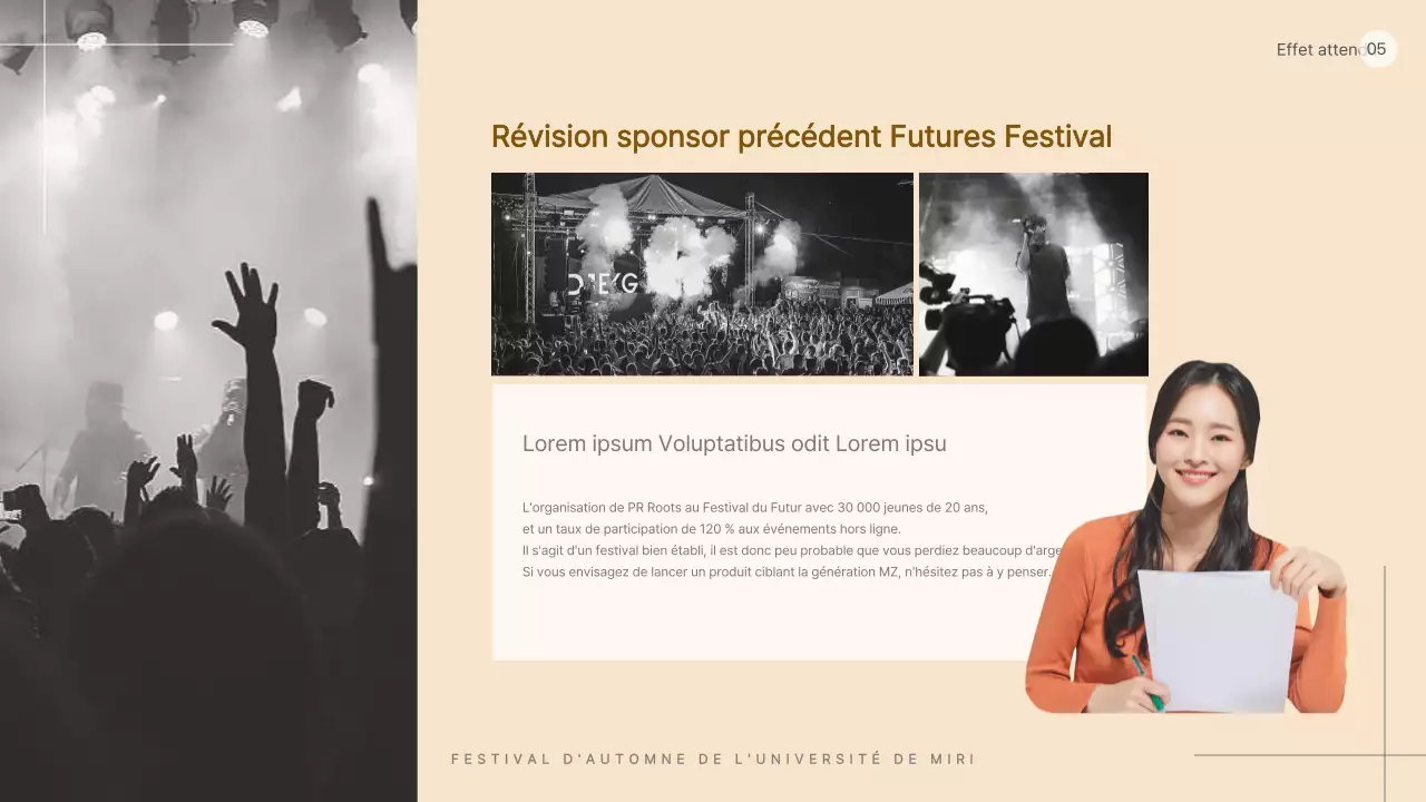 Proposition simple de parrainage d'un festival universitaire en beige, noir et blanc