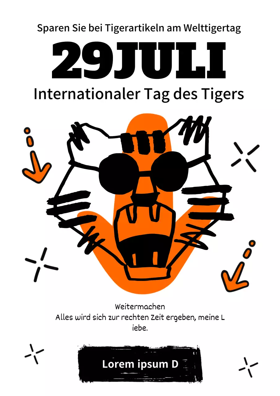 Handgezeichneter Tiger mit süßer Sonnenbrille in Orange und Schwarz